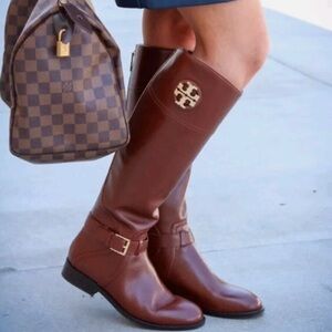 TORY BURCH ADELINE ALMOND BROWN TUMBLED LEATHER RIDING BOOTS